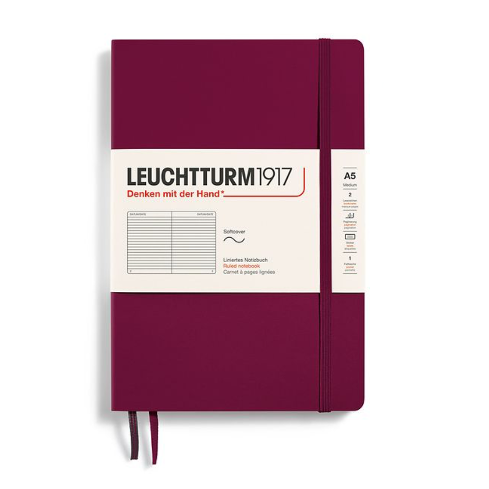 Leuchtturm1917 A5 Medium Softcover Ruled Notebook - Port Red