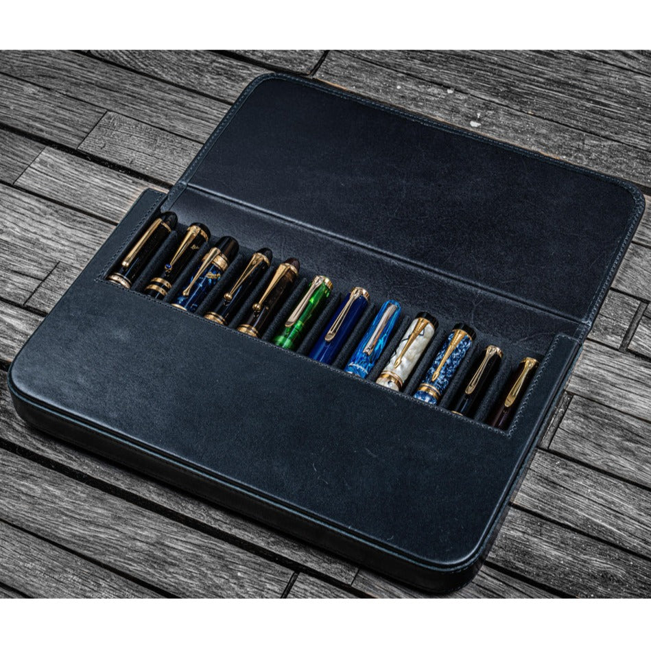 Black - Galen Leather Co. Leather Magnum Opus 12 Slots Hard Pen Case with  Removable Pen Tray