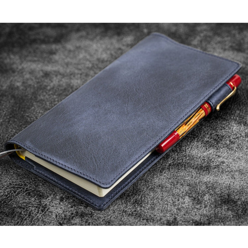 Galen Leather Slim Hobonichi Planner Cover - Crazy Horse Navy Blue