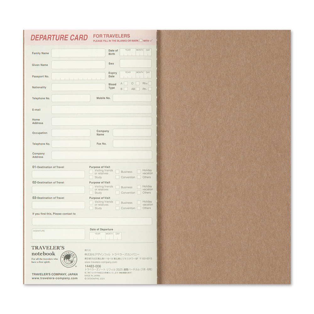 Traveler's 2025 Regular Size Diary Insert - Weekly Vertical