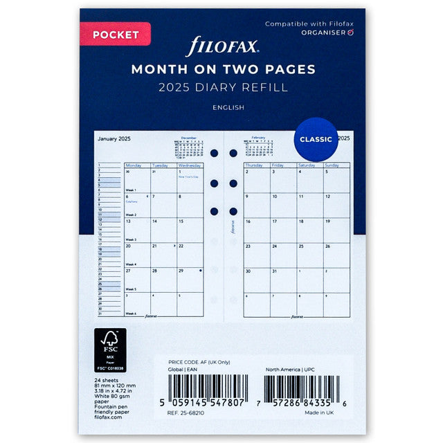 Filofax 2025 Pocket Month on Two Pages Planner