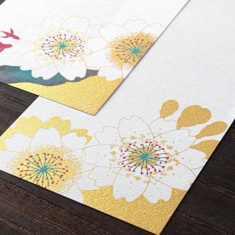 Midori Four Designs Letterpad - Silk-Printing Cherry Blossom Gold