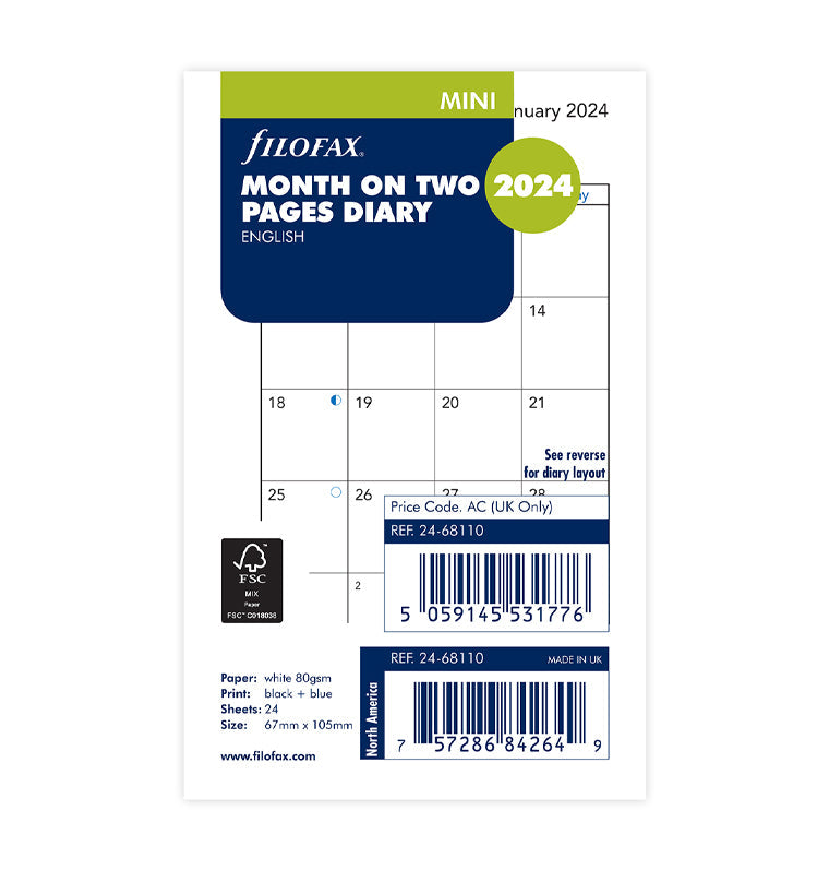 Filofax 2024 Mini Month on Two Pages Planner