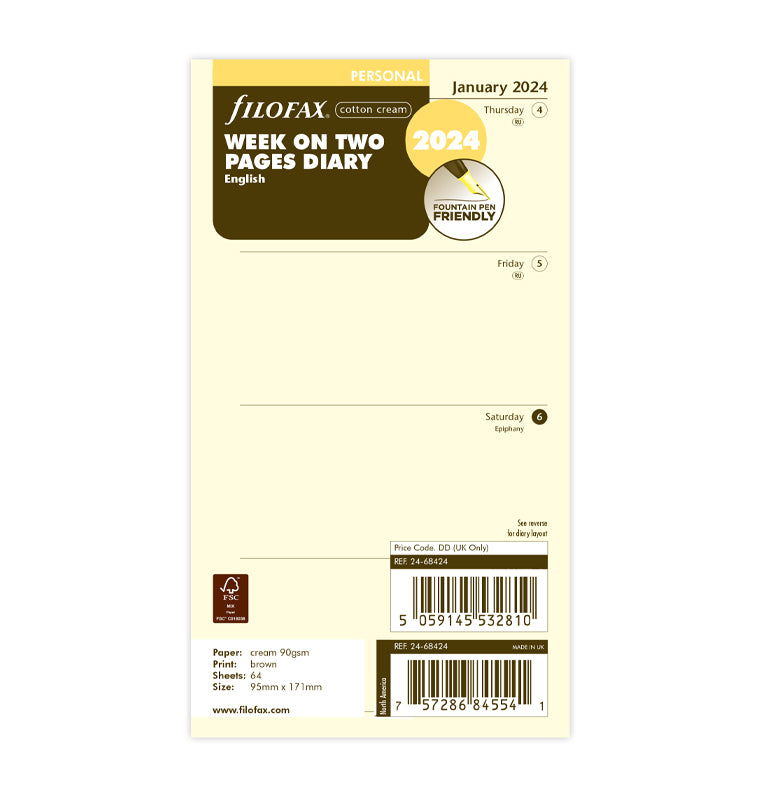 Week On One Page Diary Pocket 2024 Cotton Cream - Filofax – Filofax US