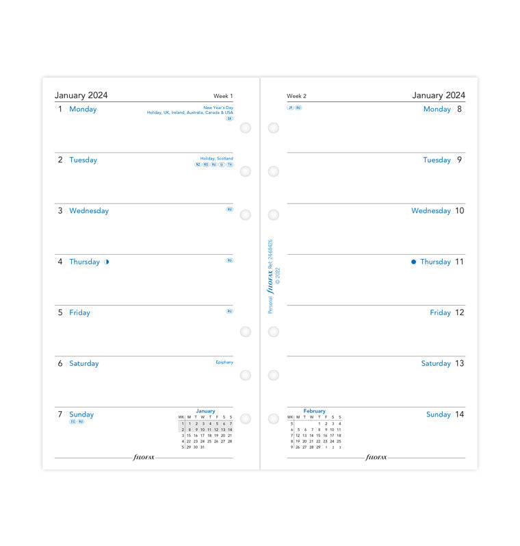 Filofax 2024 Personal Week on One Page Planner