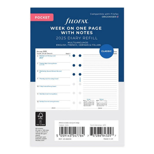 Filofax 2025 Pocket Week on One Page with Notes Planner