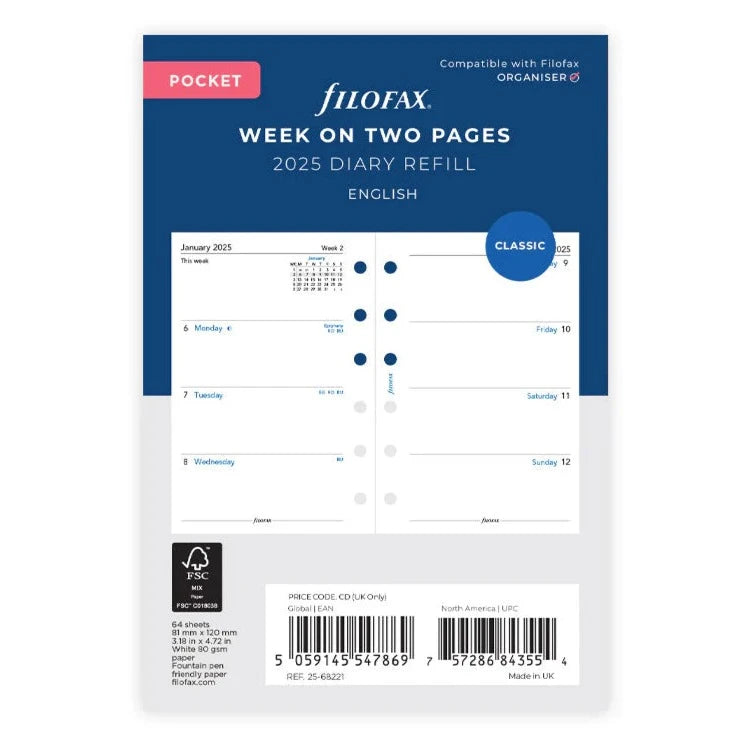 Filofax 2025 Pocket Week on Two Pages Planner