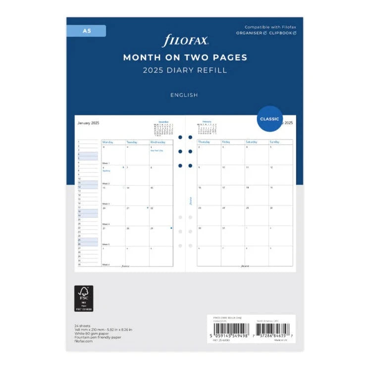 Filofax 2025 A5 Month on Two Pages Planner