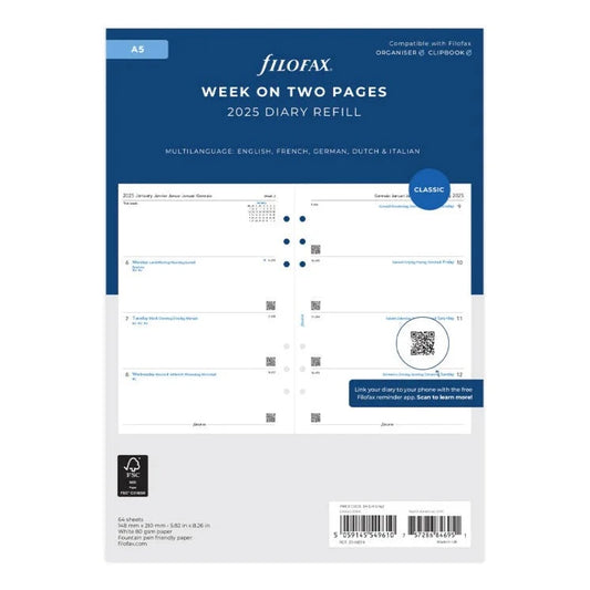 Filofax 2025 A5 Week on Two Pages - Multilanguage