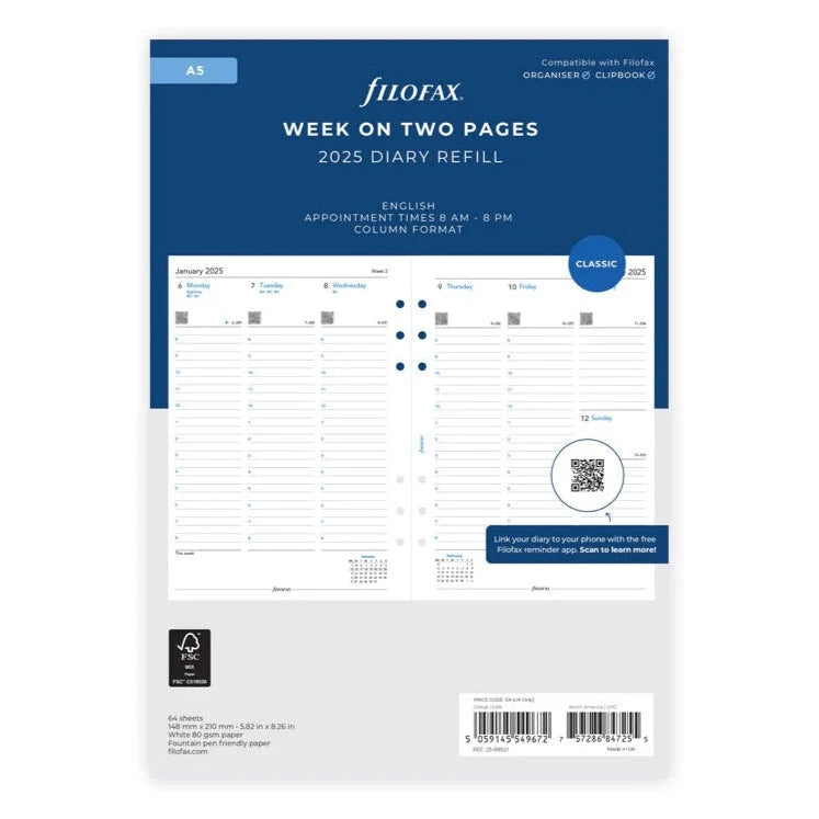 Filofax 2025 A5 Week on Two Pages - Diary with Appointments