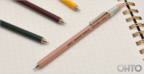 Ohto Wooden Mechanical Pencil Mini with Eraser & Clip - Natural (.5mm)