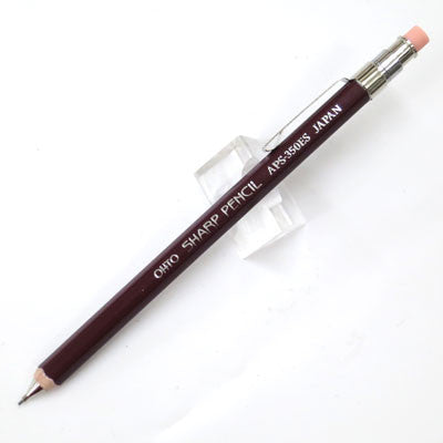 Ohto Wooden Mini Mechanical Pencil with Eraser & Clip - Deep Red (.5mm)