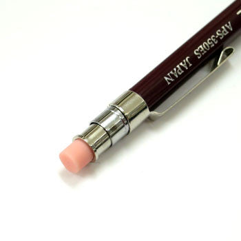 Ohto Wooden Mini Mechanical Pencil with Eraser & Clip - Deep Red (.5mm)