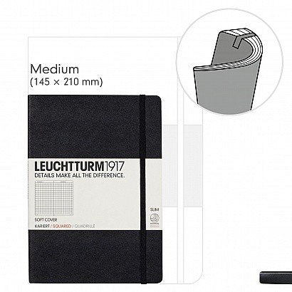 Leuchtturm1917 A5 Medium Softcover Squared Notebook - Black