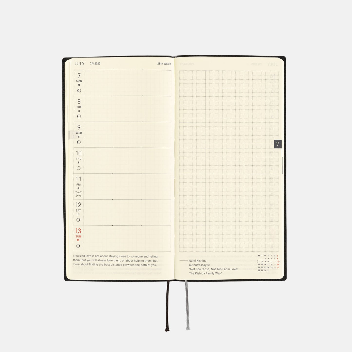 Hobonichi 2025 Weeks - White Line: Black