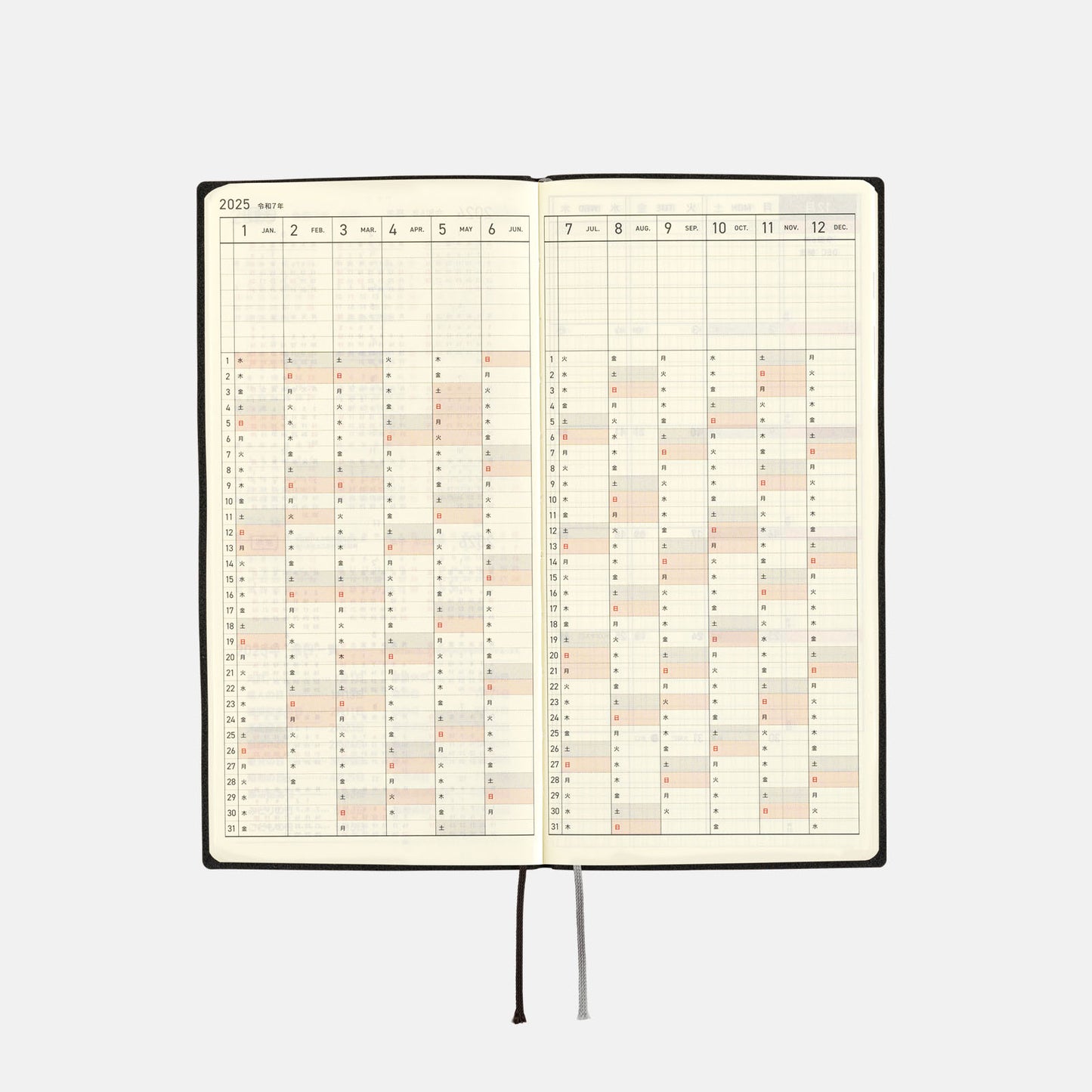 Hobonichi 2025 Weeks - White Line: Black