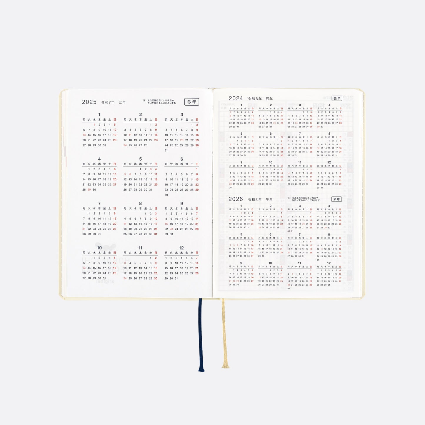 Hobonichi HON 2025 A6 Techo Hardcover Book - Slash (Ivory)