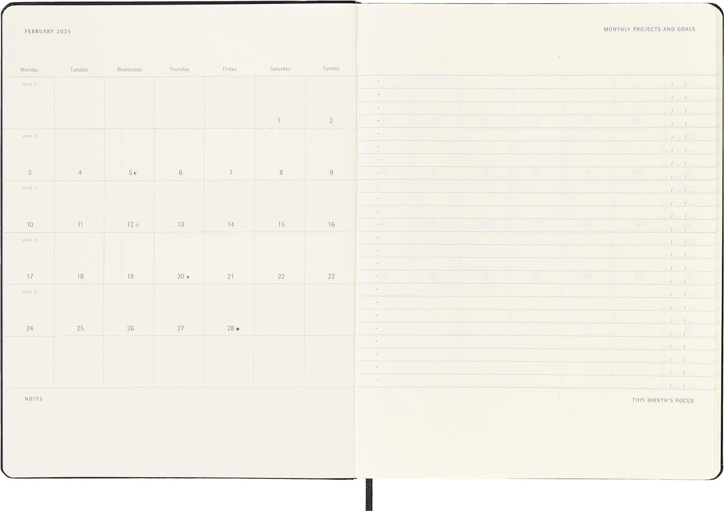 Moleskine 2025 Large Vertical Hardcover Pro Weekly Calendar - Black