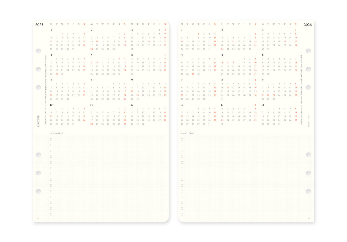 PLOTTER 2025 Monthly Schedule Refill - A5 Size