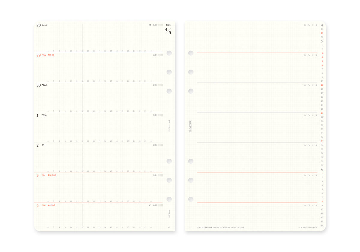 PLOTTER 2025 Weekly Schedule Refill - A5 Size