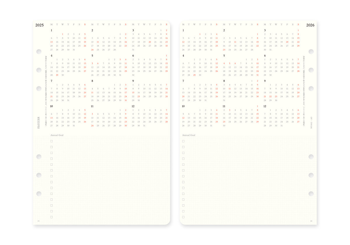 PLOTTER 2025 Weekly Schedule Refill - A5 Size