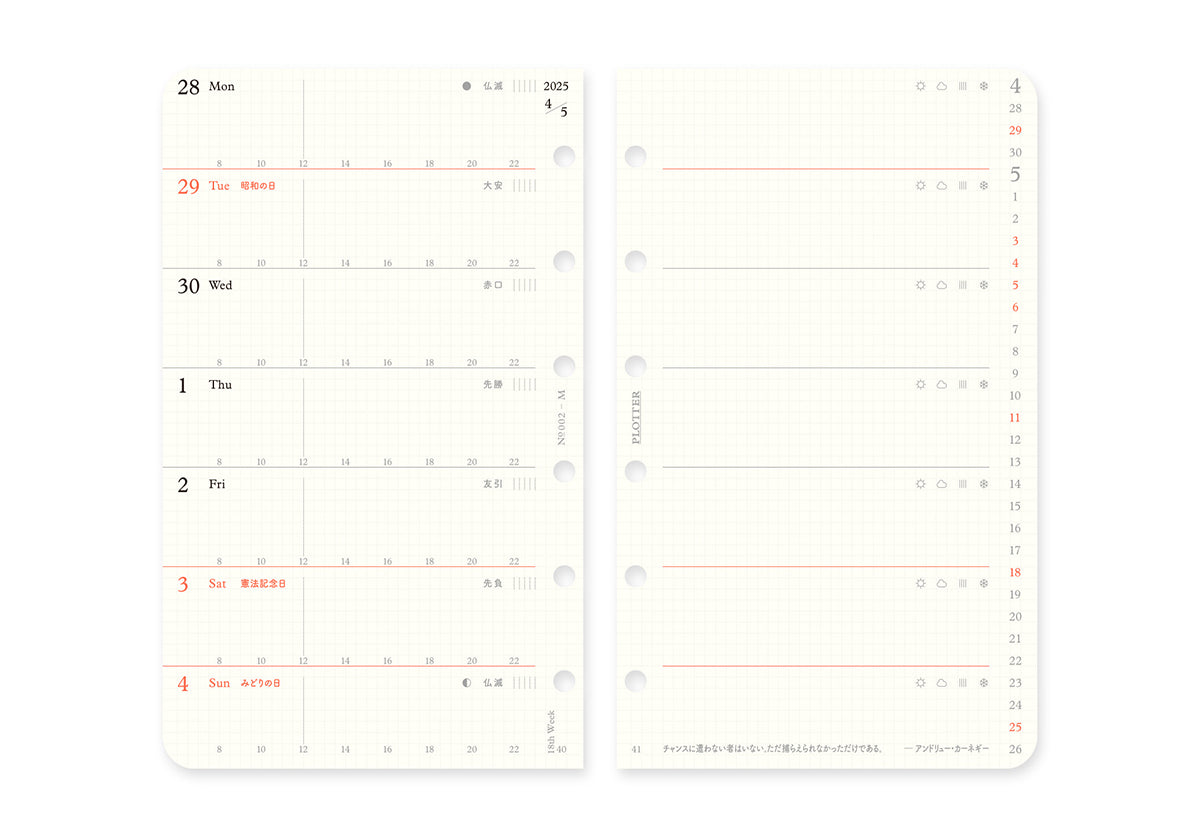 PLOTTER 2025 Weekly Schedule Refill - Mini Size