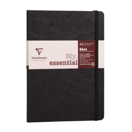 Clairefontaine #793461 My Essential Lined A5 Notebook (6 x 8.25) - Black