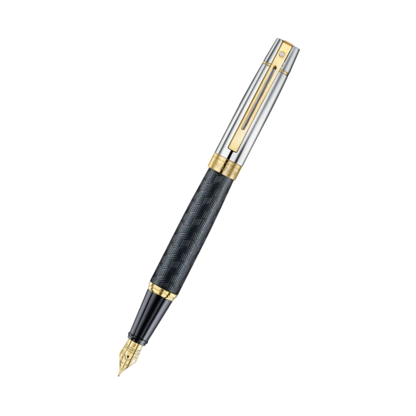 Sheaffer 300 Fountain Pen - Engraved Black with Chrome Cap and Gold Trims