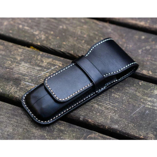 Galen Leather 2 Pen Flap Case - Black