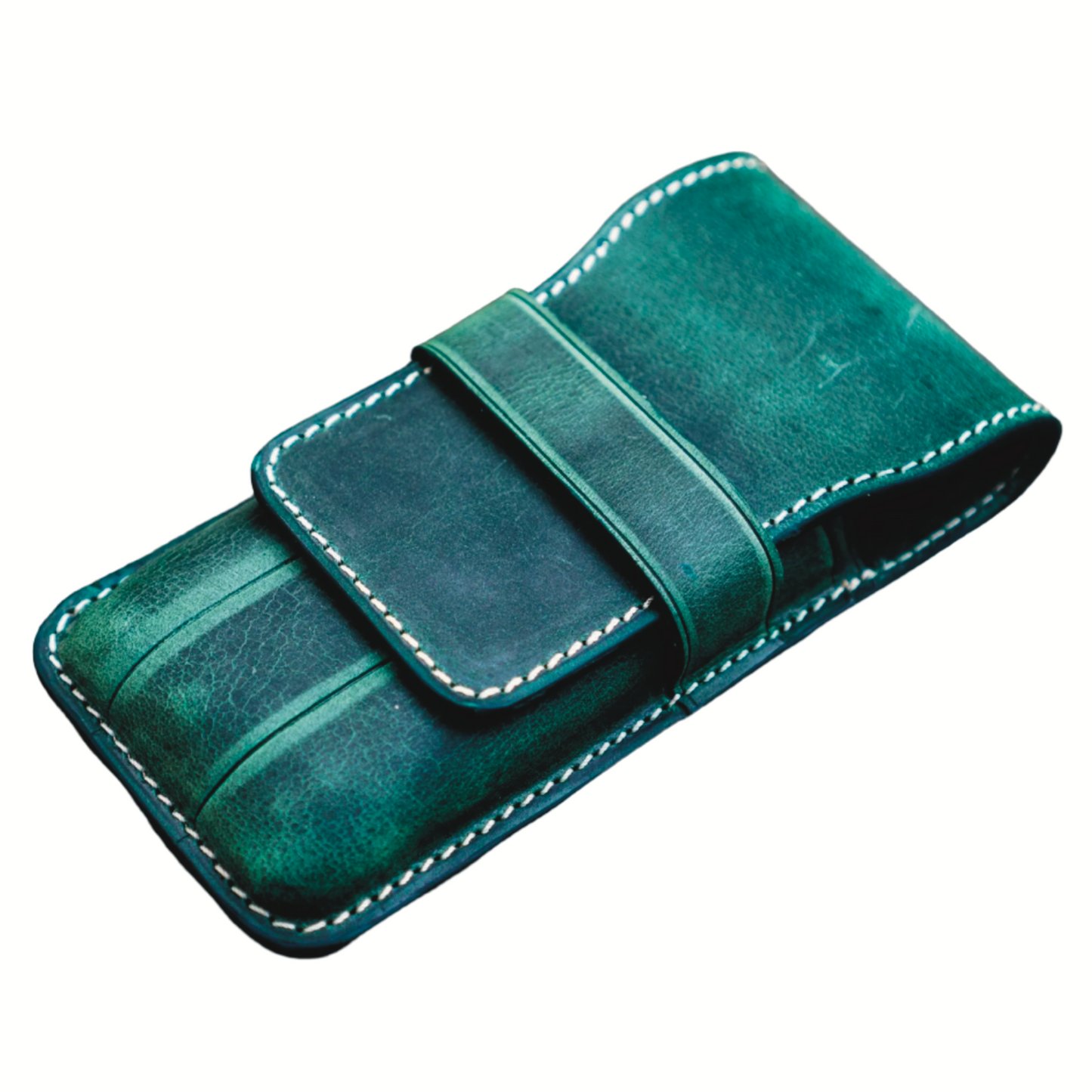 Galen Leather 3 Pen Flap Case - Crazy Horse Forest Green