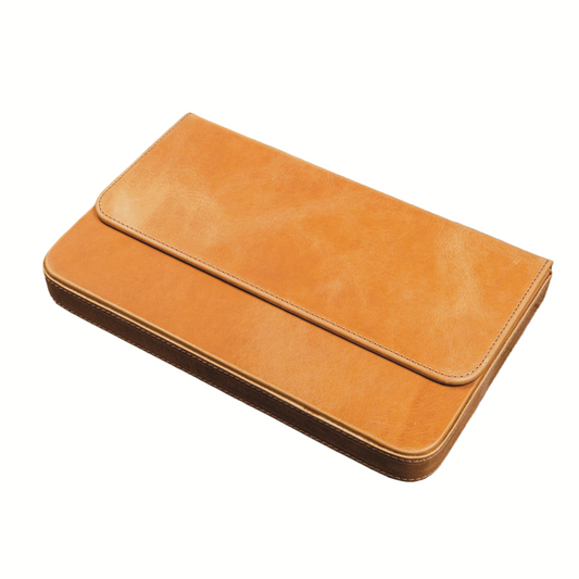 Galen Leather 12 Slot Magnum Opus Pen Case - Crazy Honey Ochre (with Removable Pen Tray)