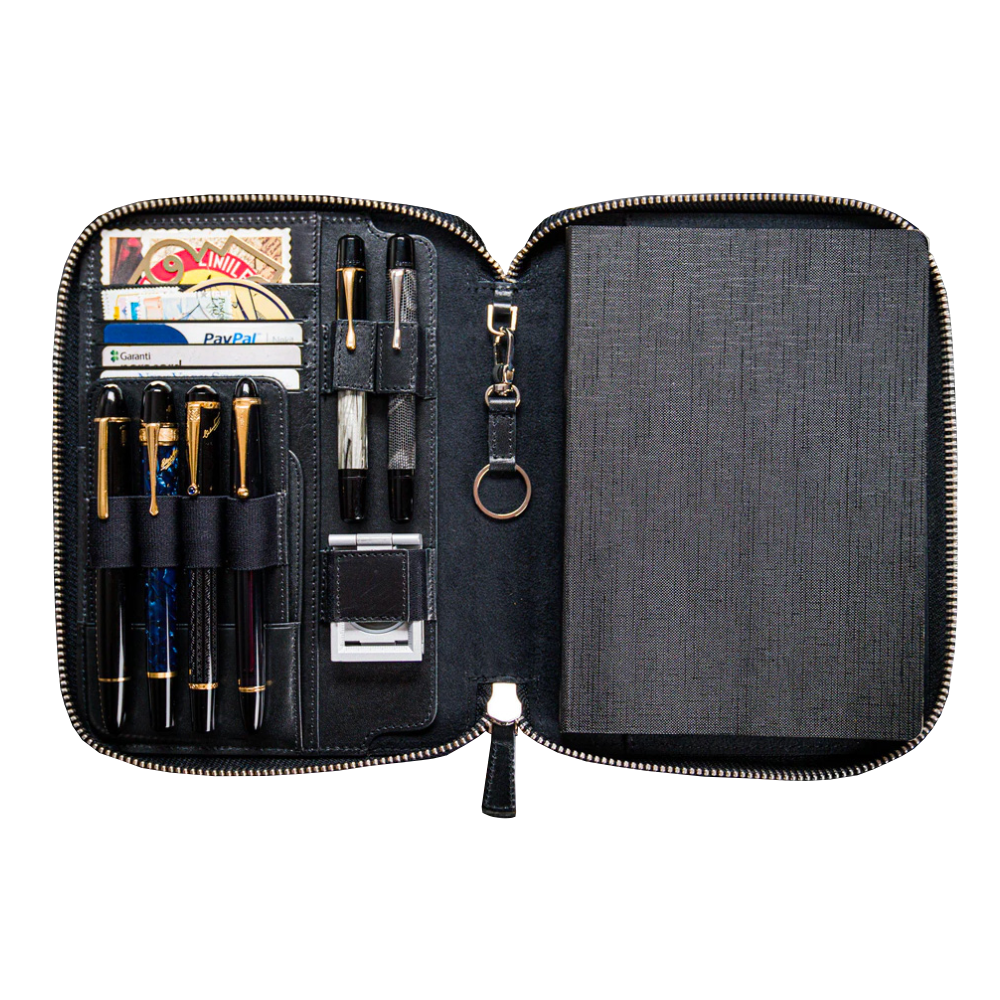 XLarge Zippered Leather Pencil Case - Black - Galen Leather