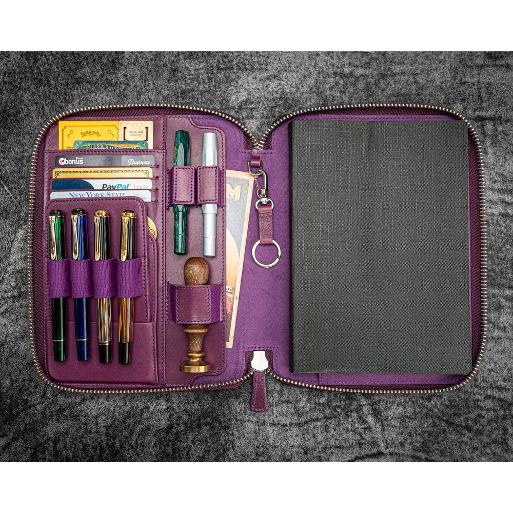 Galen Leather A5 Zippered Notebook Folio - Purple