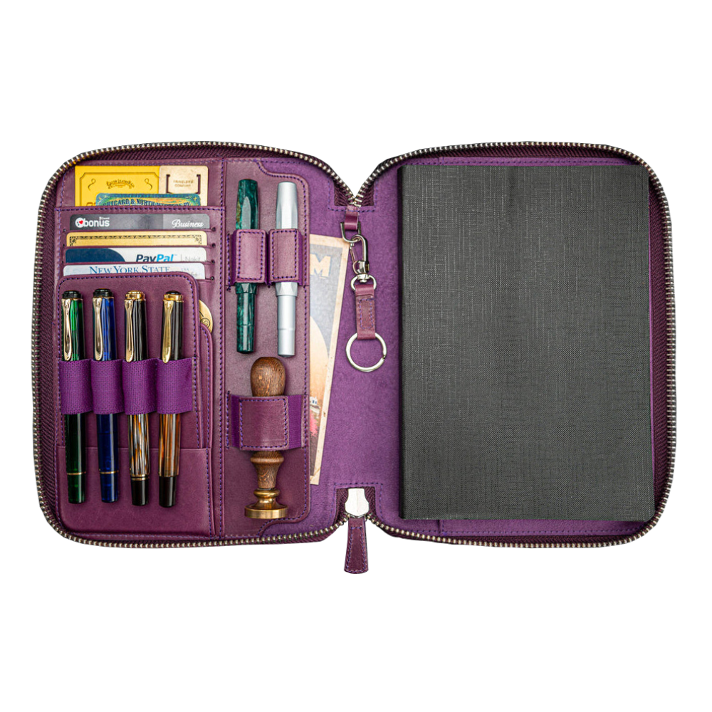 Galen Leather A5 Zippered Notebook Folio - Purple