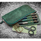 Galen Leather Slip-n-Zip 4 Slot Zippered Pen Pouch - Crazy Horse Forest Green