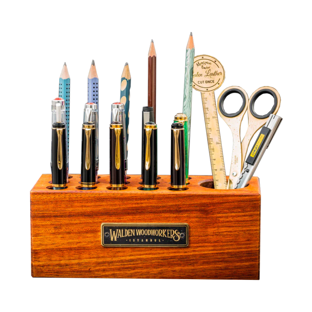 Handmade Walnut Wood Desk Organizer - Pen Holder - Galen Leather