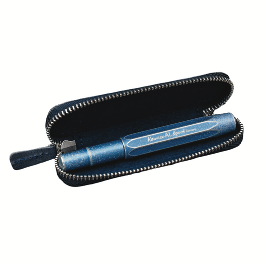 Galen Leather Single Zippered Pen Case for Kaweco Pocket Pen - Crazy Horse Navy Blue