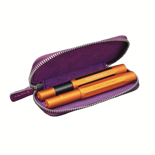 Galen Leather Double Zippered Pen Case for Kaweco Pocket Pen - Purple