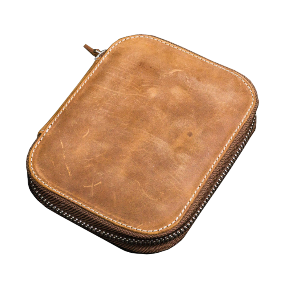 Galen Leather Zippered 10 Slot Pen Case - Crazy Horse Brown