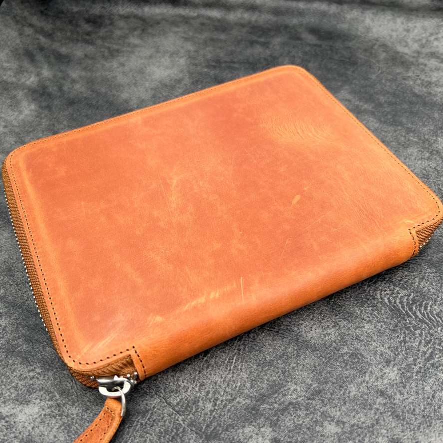 Galen Leather 20 Slot Zippered Pen Case - Crazy Horse Tan