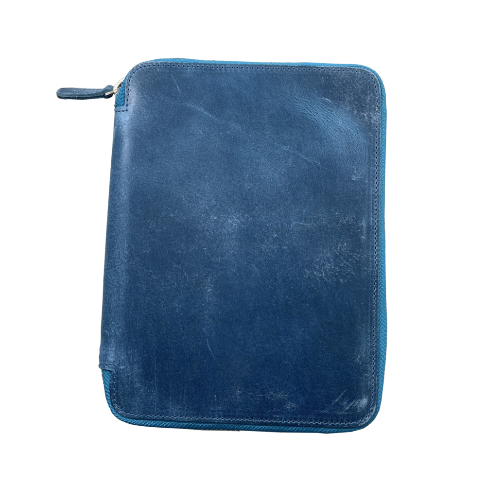 Galen Leather A5 Zippered Notebook Folio - Crazy Horse Ocean Blue