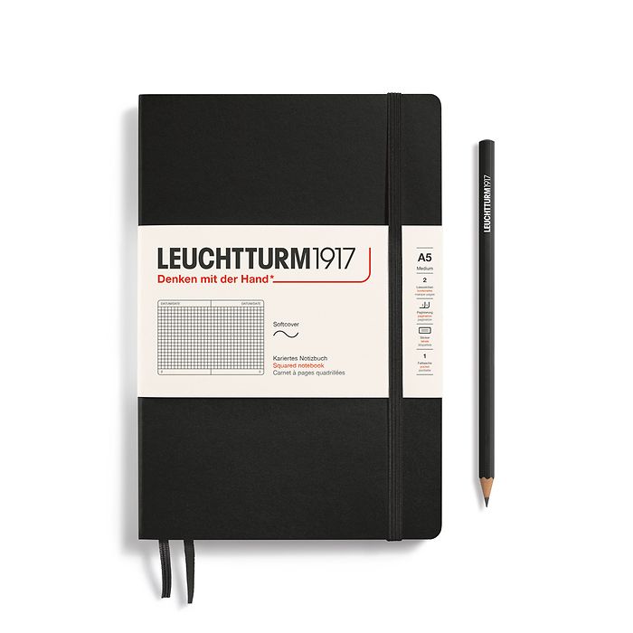 Leuchtturm1917 A5 Medium Softcover Squared Notebook - Black