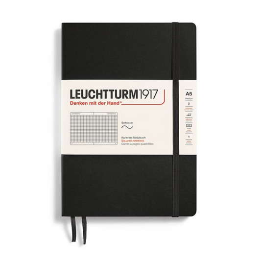 Leuchtturm1917 A5 Medium Softcover Squared Notebook - Black