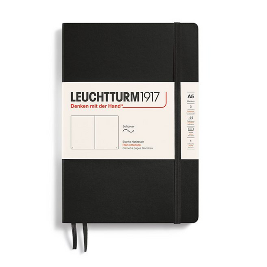 Leuchtturm1917 A5 Medium Softcover Plain Notebook - Black