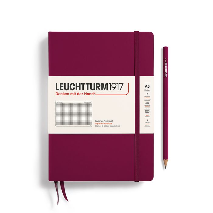 Leuchtturm1917 A5 Medium Hardcover Squared Notebook - Port Red