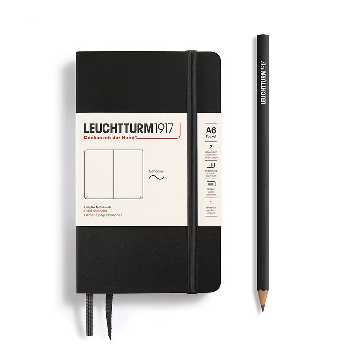 Leuchtturm1917 A6 Pocket Softcover Plain Notebook - Black