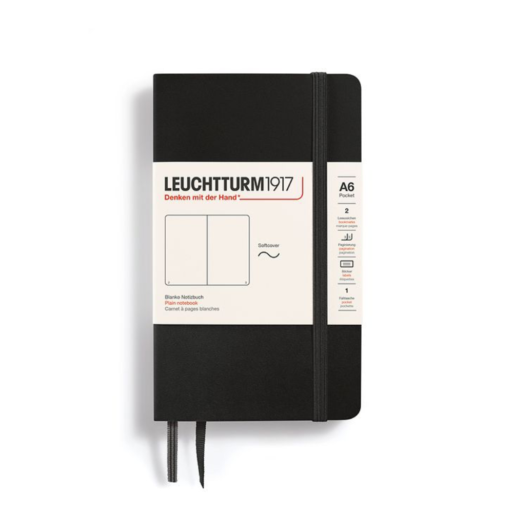 Leuchtturm1917 A6 Pocket Softcover Plain Notebook - Black