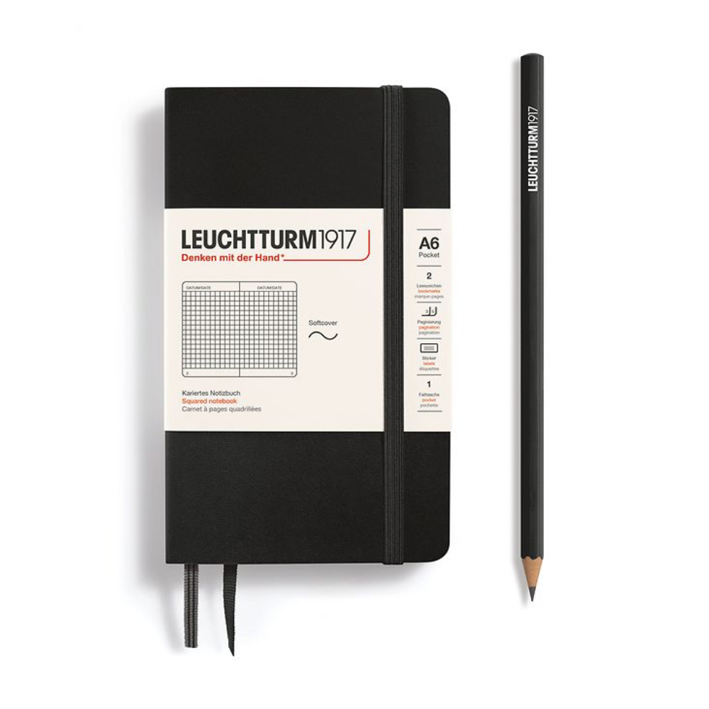 Leuchtturm1917 A6 Pocket Softcover Squared Notebook - Black