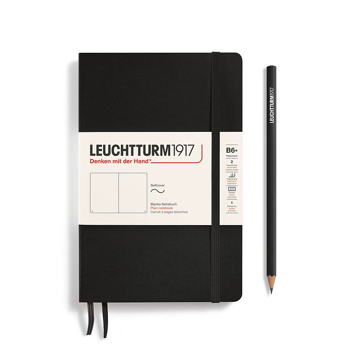 Leuchtturm1917 B6+ Paperback Softcover Plain Notebook - Black