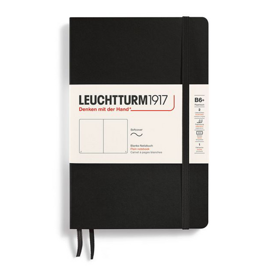 Leuchtturm1917 B6+ Paperback Softcover Plain Notebook - Black